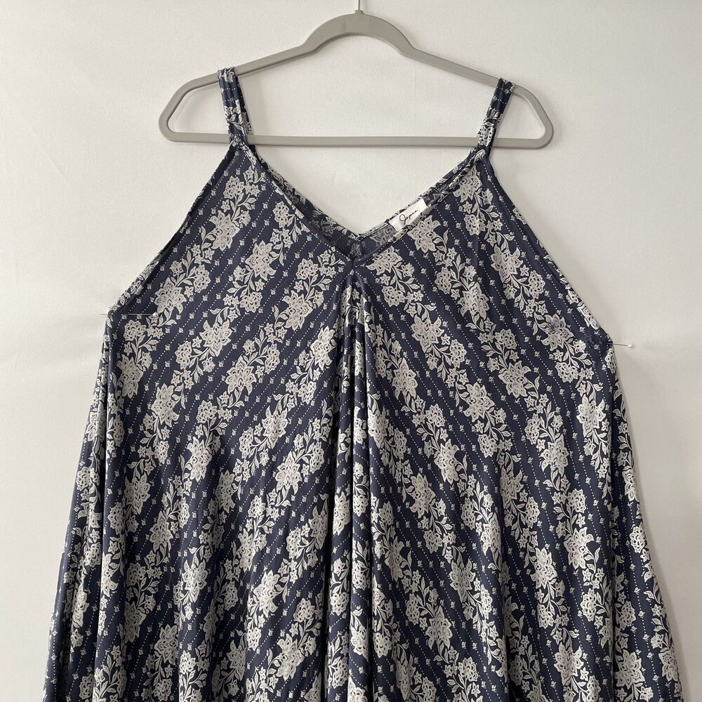 Japna XS Boho Floral Harem Jumpsuit Sleeveless V Neck Wide Leg Romper Blue White - Picture 4 of 14